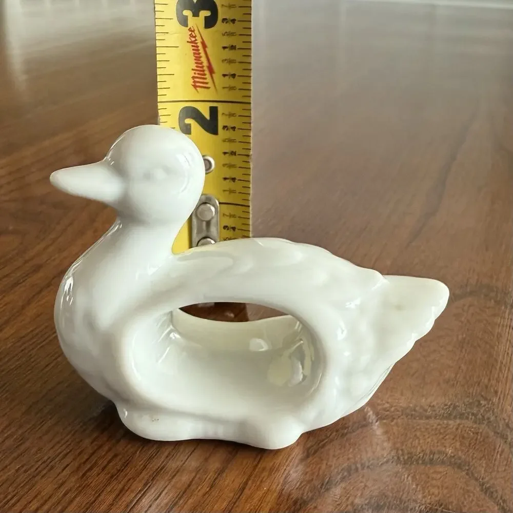 Set of 7 Vintage White Porcelain Napkin Rings Duck Shape Made in Japan